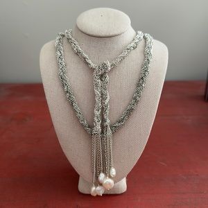 Stella & Dot Josephine Pearl Lariat- Silver